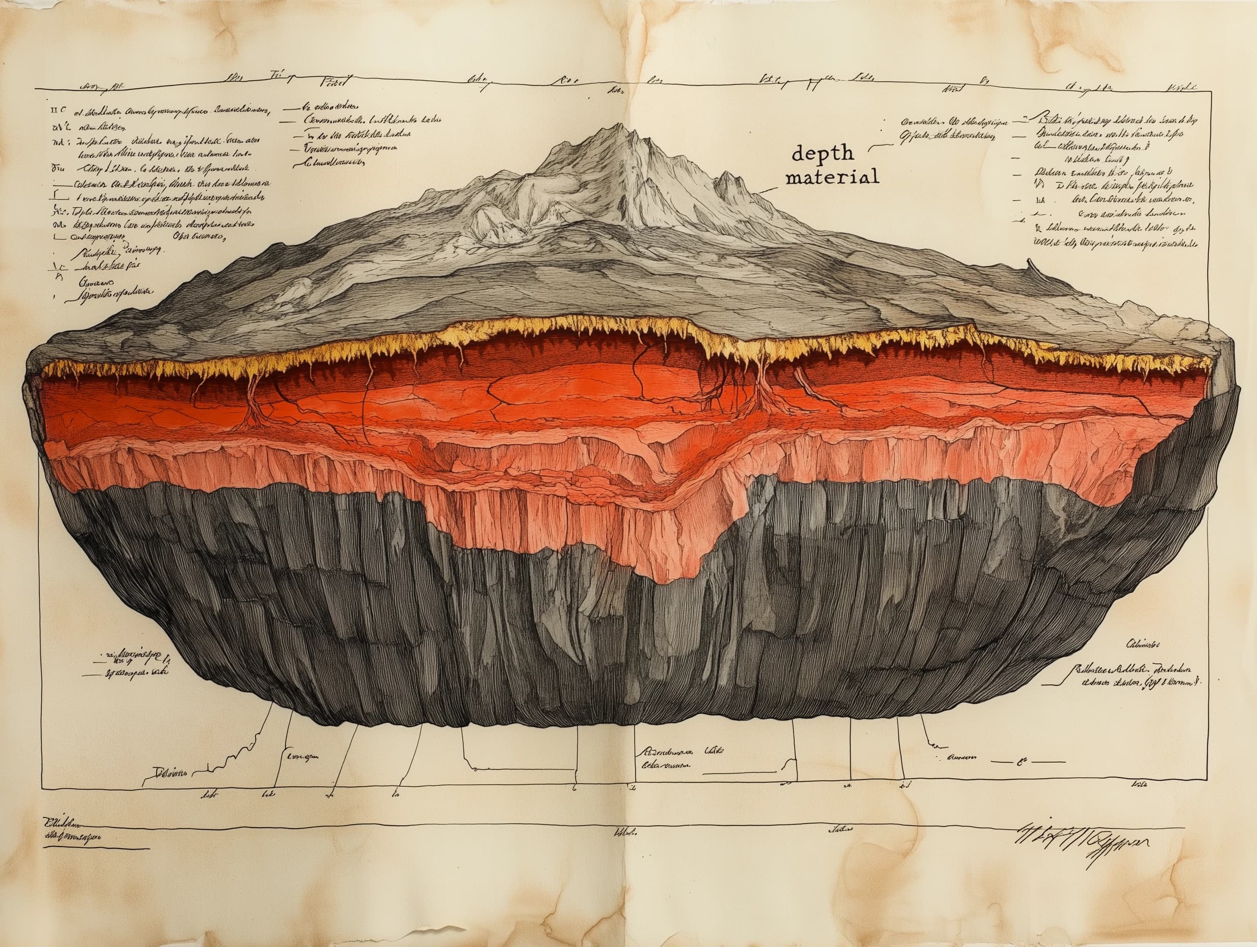 Kīlauea volcano cross-section — 19th century geological survey illustration
