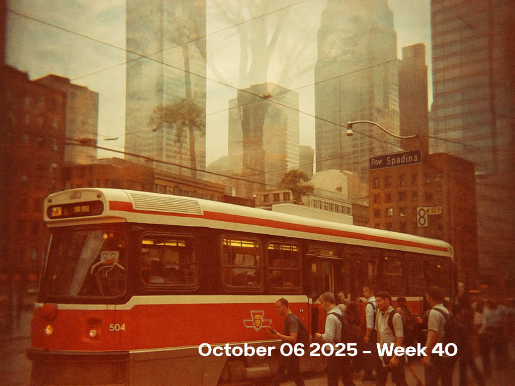 Vintage-filtered Toronto streetcar on Spadina with downtown skyscrapers - Week 40 AI market report