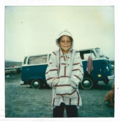The author in Baja California, Mexico in front of a vw bus representing his first interface to the world 