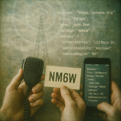 HAM radio and smartphone with structured data code